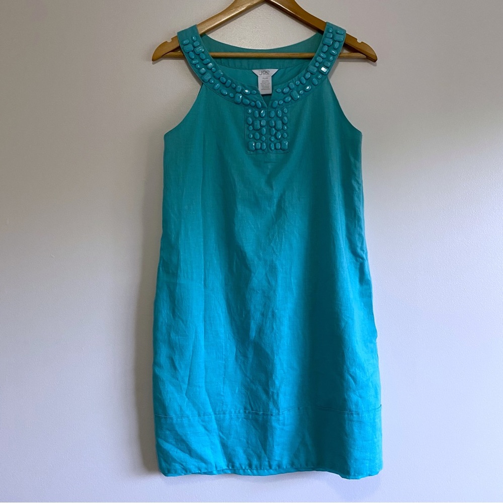 Joe Fresh Linen Blend Jeweled Bib Sleeveless Shift Dress